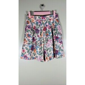 EnChante Vintage Floral Skirt Pink Pleated Elastic Waist Pockets Cottagecore L